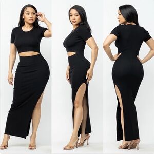 Hera Collection Black Cutout Bodycon Maxi Dress Medium M Side Slit Sexy
